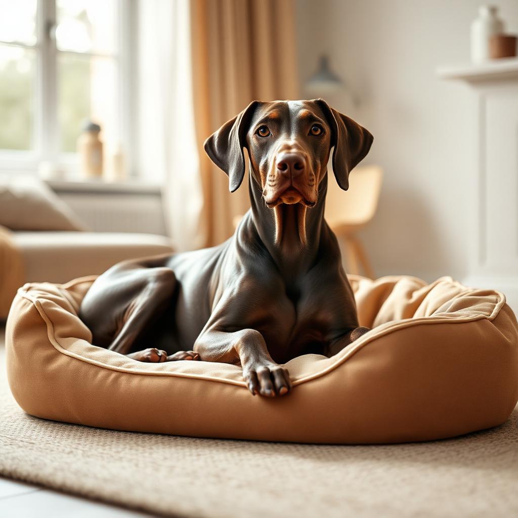 Weimaraner resting on a Gauchitto dog bed