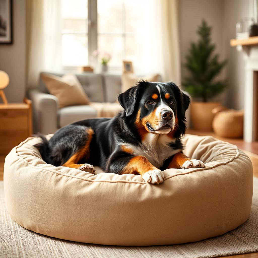 Bernese Mountain Dog resting on a Gauchitto dog bed