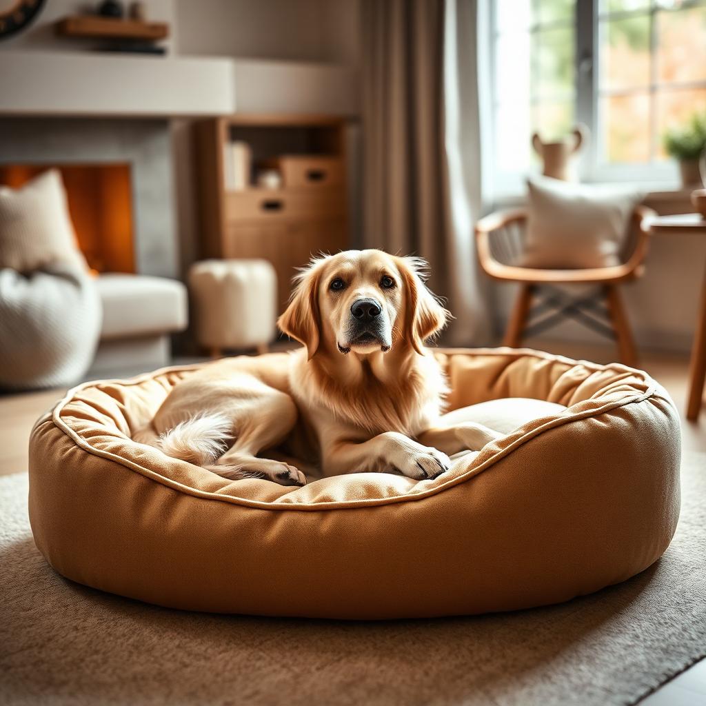 Golden Retriever resting on a Gauchitto dog bed